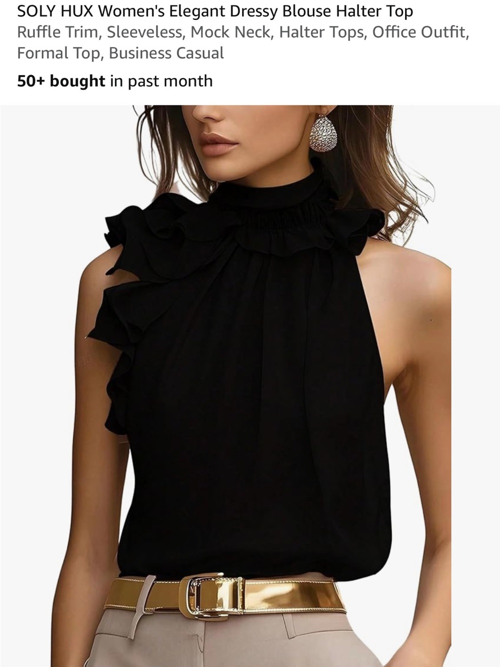 Amazon Essentials Black Ruffle Halter Blouse